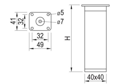 Soklová nožka NA 02R- 40x 40 mm s regulací