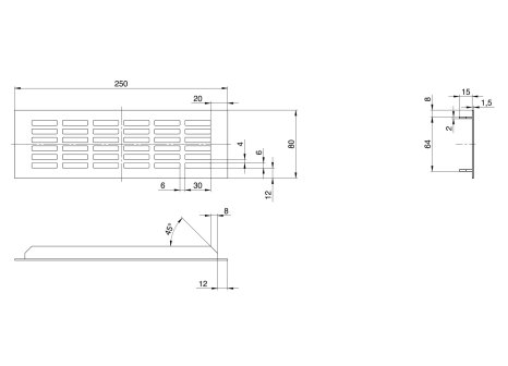 Větrací mřížka šířka 80 mm černá mat