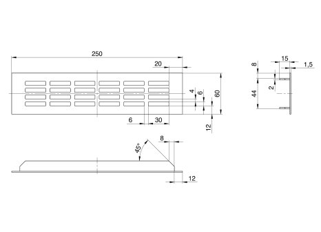 Větrací mřížka hliníková š.60 mm bílá barva