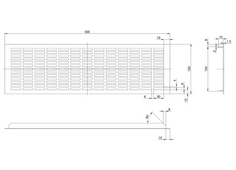 Větrací mřížka hliníková š. 150 mm- přírodní elox