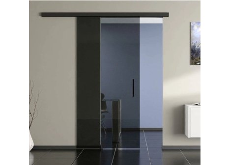 Cemux STARSHIP GLASS sada kování pro skleněné dveře 80 kg s tlumením, kolejnice černá mat - 200 cm