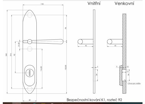 Element bezpečnostní kování K1 klika/koule lesklá mosaz