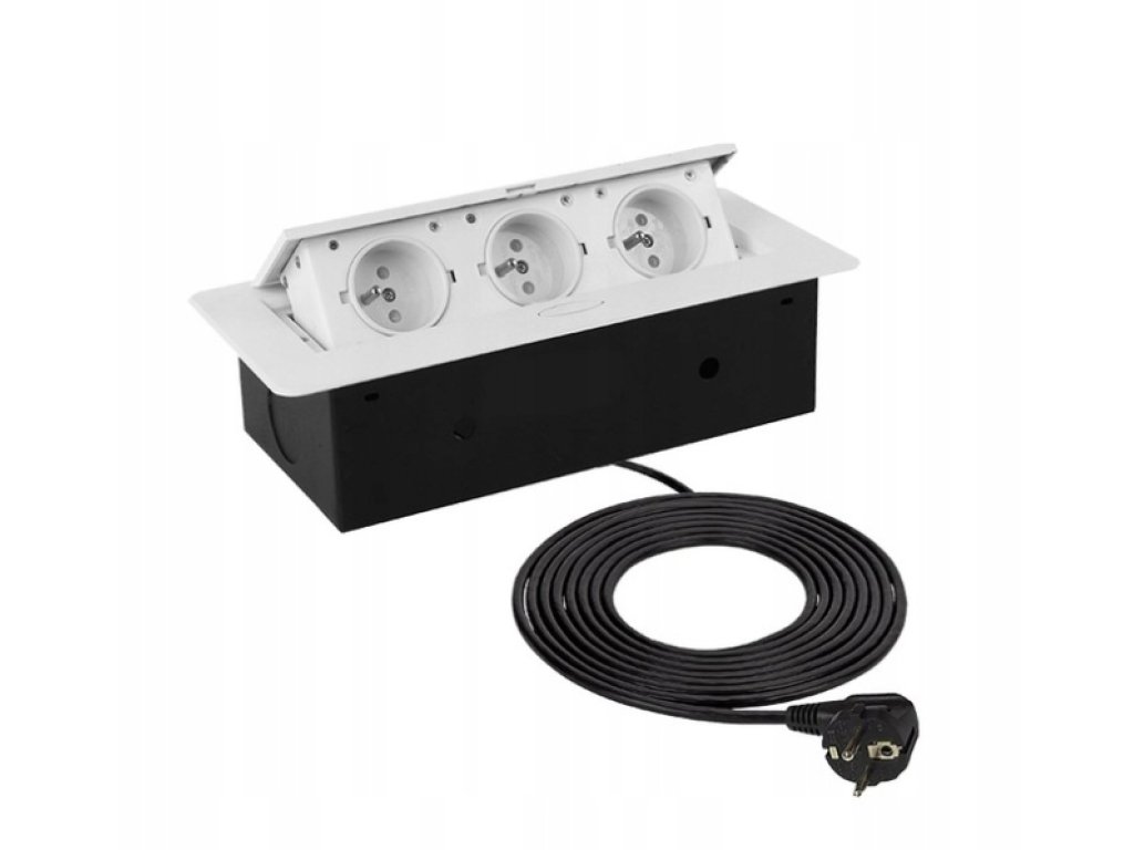 Design Light výklopná zásuvka BOX 3x 230V s 1,5m kabelem bílá