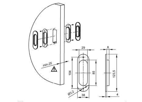 Úchytka mušle oválná pro posuvné dveře 125 x 33 mm - 2 ks