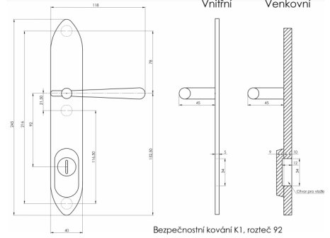 Casual bezpečnostní kování K1 klika/klika starobronz