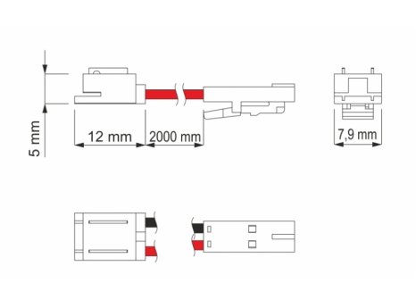 LED propojovací kabel bez pájení s minikonektorem a minizásuvkou