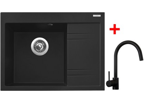 Set Sinks RIM 650 L + baterie VITALIA černá matná - Černá metalická, Metalblack