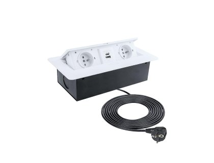 Design Light výklopná zásuvka BOX 2x 230V a 2x USB A/C nabíječka s 3m kabelem bílá