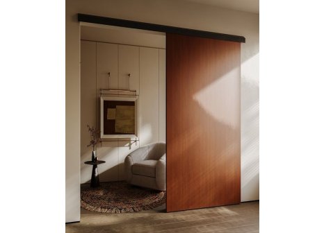 Cemux STARSHIP MINIMAL sada kování pro posuvné dřevěné dveře 60 kg tlumení černá mat - 200 cm