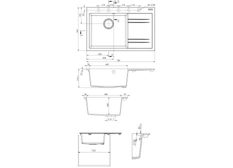 Set Sinks RIM 780 L + baterie ELASTA nerez/černá