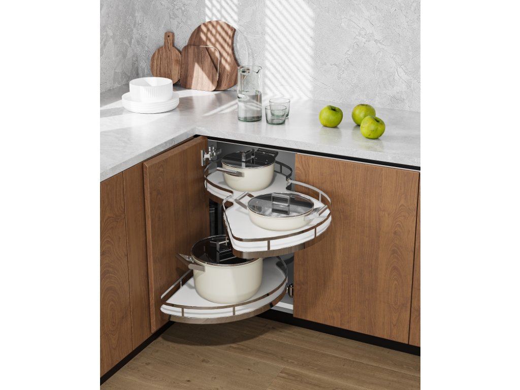 Cemux Corner Style rohové police s tlumením 900 mm chrom/bílé dno levá