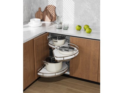 Cemux Corner Style rohové police s tlumením 900 mm chrom/bílé dno levá