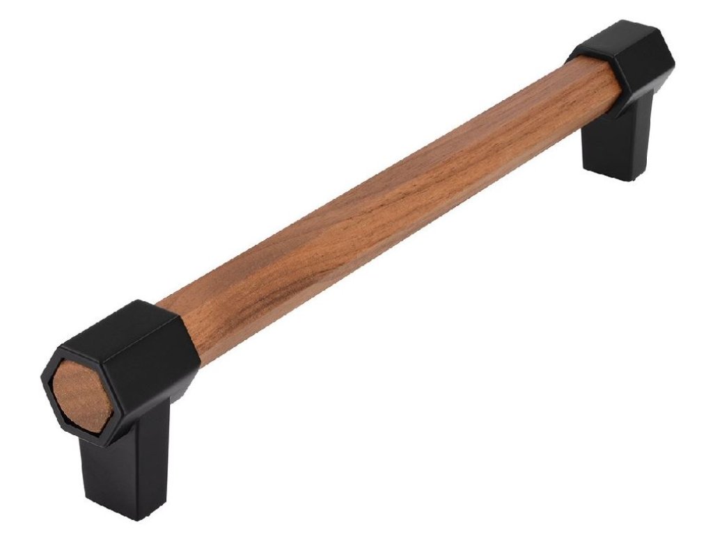 Úchytka Silvie XL dřevěná ořech lakovaný/černá matná 160mm