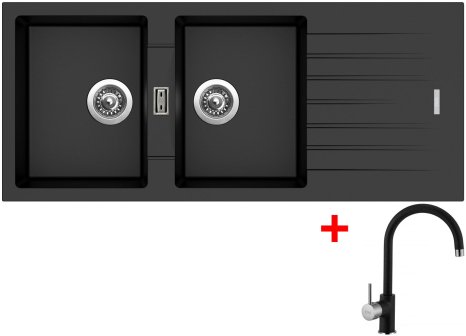 Sinks PERFECTO 1160 DUO + baterie VITALIA GR - Černá metalická, Metalblack