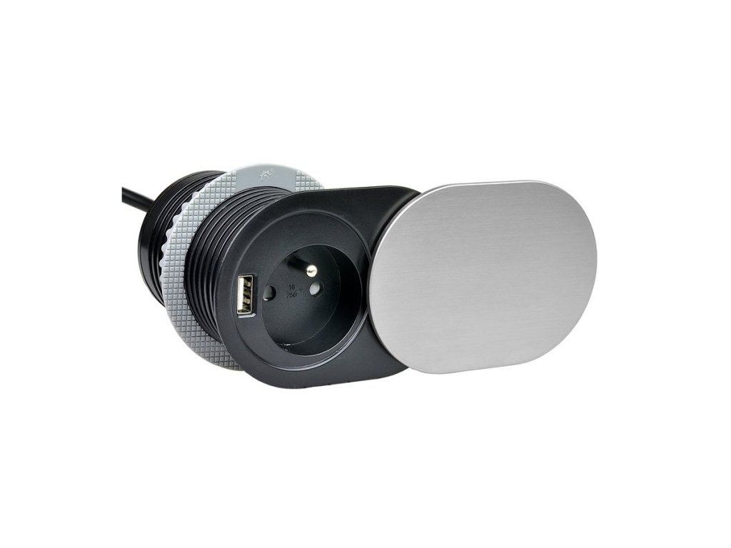 Design Light zásuvka SLIDE BOX 1x230V+ 2xUSB A/C nerez