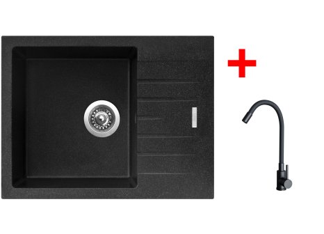 Set Sinks PERFECTO 650 + baterie ELASTA černá matná - Černá granitová, Granblack