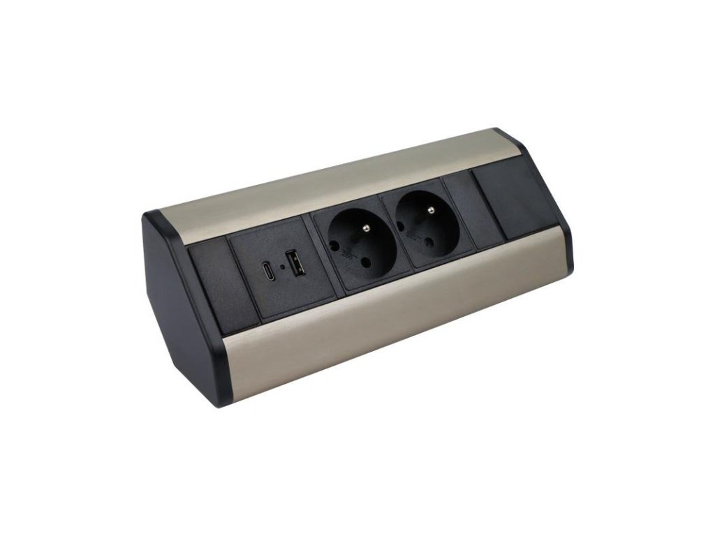 Design Light rohová zásuvka CORNERBOX 2x 230V a 2x USB A/C nerez broušená
