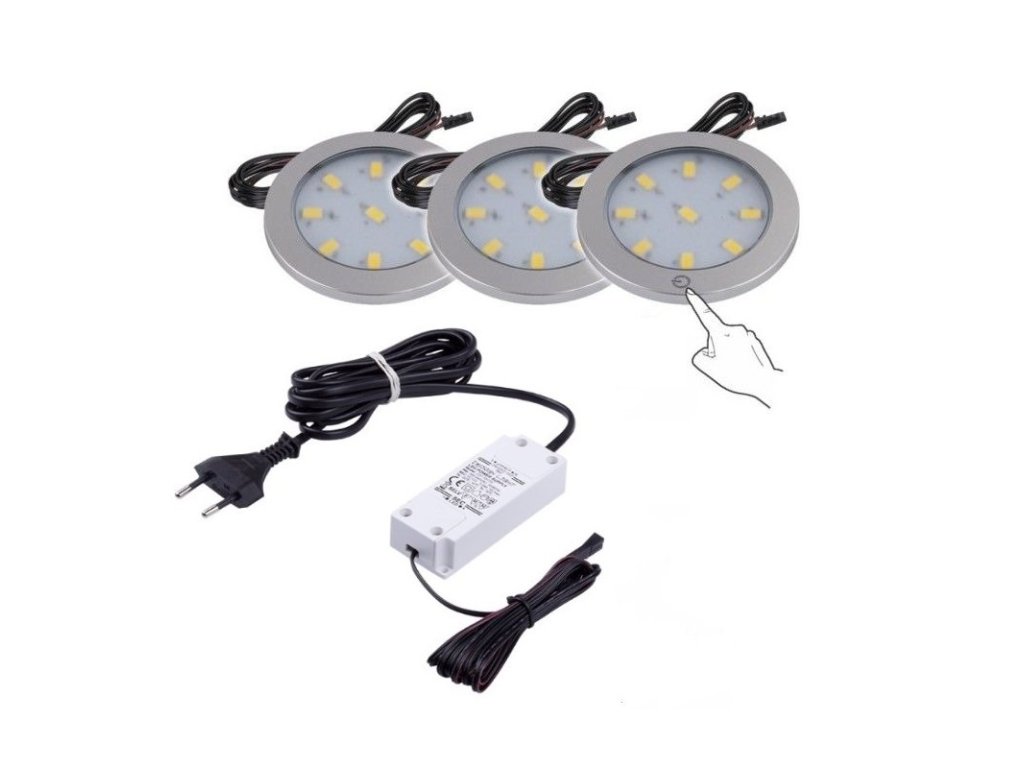 LED sada 3 světel ORBIT XL s vypínačem chrom mat