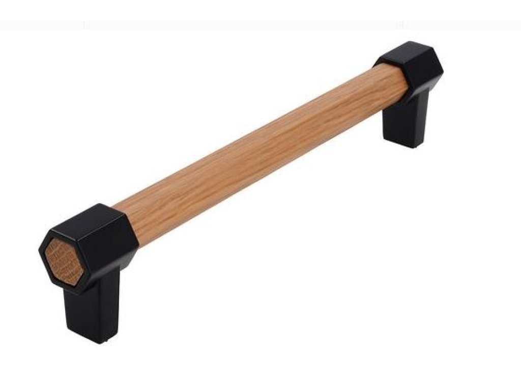 Úchytka Silvie XL dřevěná dub lakovaný/černá matná 160mm
