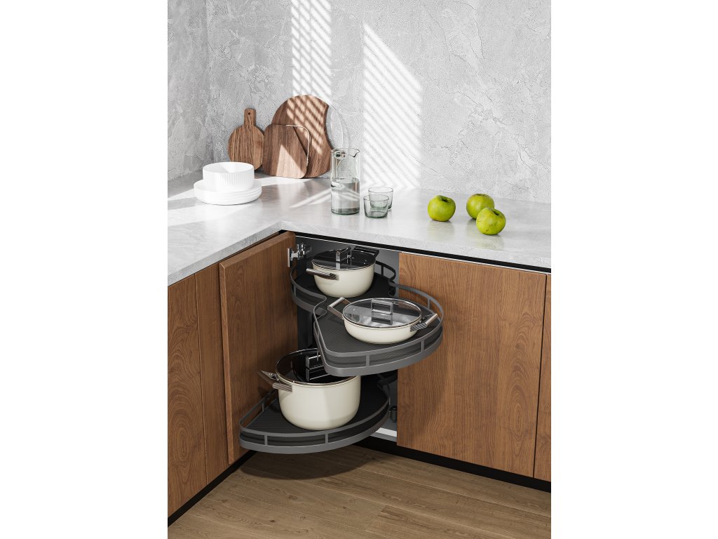 Cemux Corner Style rohové police s tlumením 900 mm antracit dno pravá