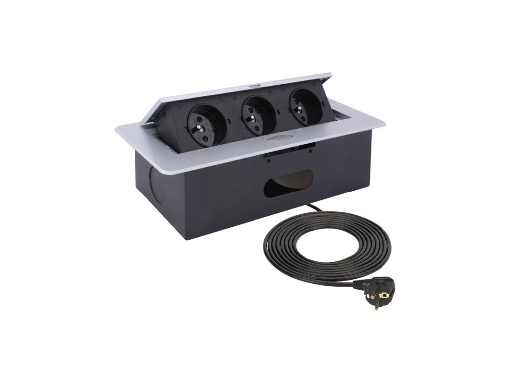 Design Light výklopná zásuvka BOX 3x 230V s 1,5m kabelem hliník