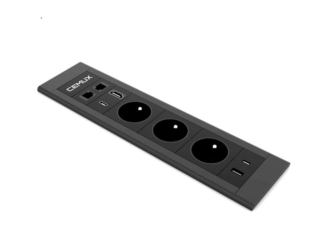 Cemux LENOBOX elektro zásuvka 3x230V,2x USB A/C+ 2x RJ45 černá
