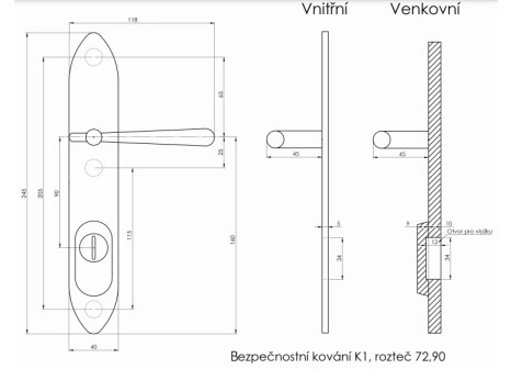 Element bezpečnostní kování K1 klika/koule broušený chrom