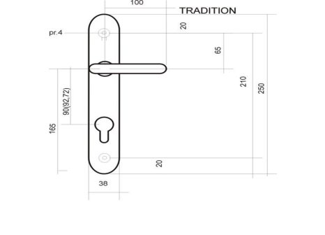 Tradition štítové dveřní kování s pružinou klika/klika lesklý nikl