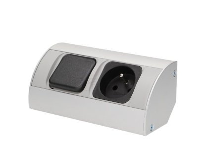 ORNO zásuvka elektro rohová- 1x zásuvka + 1x vypínač + kabel stříbrná