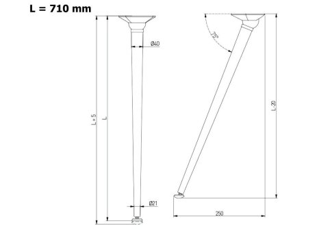 Stolová noha výkyvná 710 mm černá