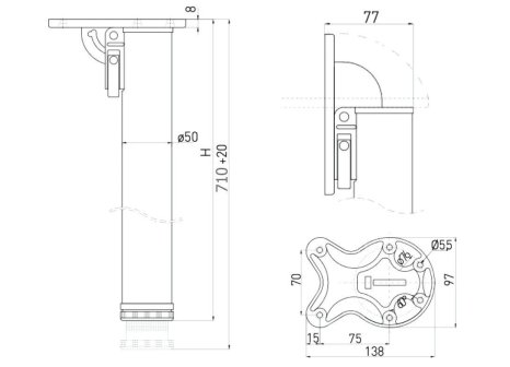 Stolová noha 710 mm sklápěcí černá