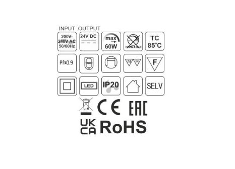 LED napáječ 24V 60W bez kabelu