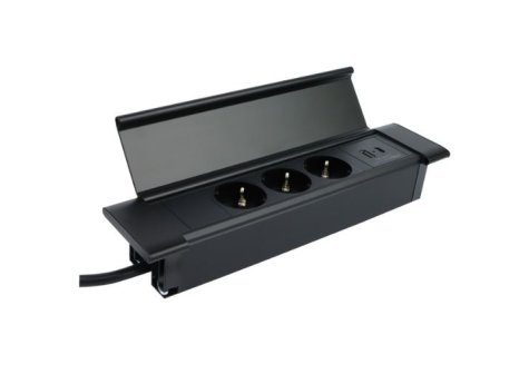 Design Light otevírací zásuvka FLATBOX 3x 230V a 2x USB A/C nabíječka černá