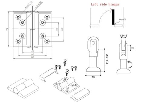 Kování pro WC boxy sada plastová L šedá