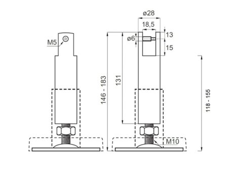 Kování pro WC boxy stavitelná nožka 140 mm