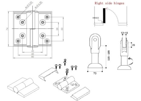 Kování pro WC boxy sada plastová P šedá