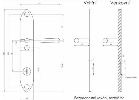 Casual bezpečnostní kování klika/klika surová mosaz