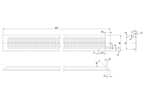 Větrací mřížka hliníková š. 80 mm imitace nerezi