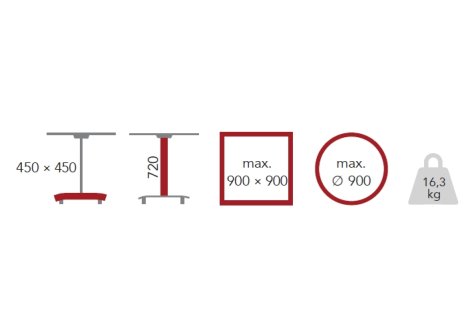 Stolová noha centrální ECO 780 - 450 x 450 mm broušená nerez výška 720 mm